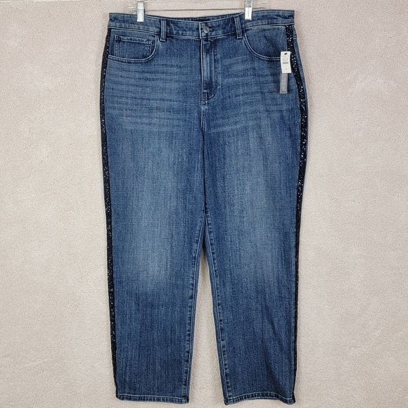 Talbots Women's High Waist Straight Leg Ankle Sequin Side Stripe Jean  Sz 16 NEW - Picture 3 of 16